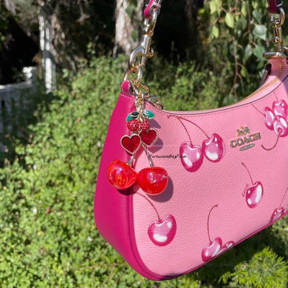 Red Cherry Bag Charm FortunateBagFinds Iridescent Glitter Cherries Purse Charm - Picture 2 of 12